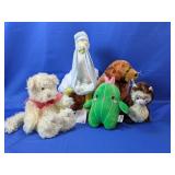 (5)Plush Toy Lot: Bear, Stork, Cactus & More