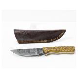 (1) Handcrafted Damascus Knife w/ Sheath