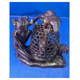 (1) Hand-Carved Wooden Figurine Basket