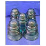 (5)Vintage Aqua Glass Hemingray Insulators Lot