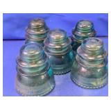 (5)Vintage Aqua Glass Hemingray Insulators Lot