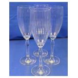 (4)Ribbed Stemware Champagne Flutes Lot