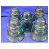 (5)Vintage Aqua Glass Hemingray Insulators Lot
