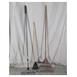 (3) Garden and Leaf Rakes