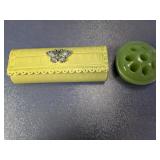 (2) Green Wallet & Glass Flower Frog