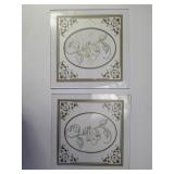 (2) Floral Etched Glass Panels