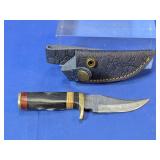 Curved Damascus-Style Fixed Blade Knife