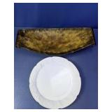 (2) Decorative Metal Tray & Glass Plate