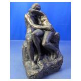 Bronze Lovers Seated on Rock Sculpture