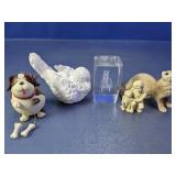 (5) Assorted Decorative Figurines & Glass Block