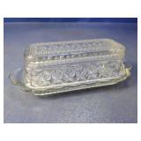 Vintage Diamond Pattern Pressed Glass Butter Dish
