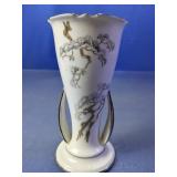 Japanese Pine Porcelain Vase w/Silver-Tone Trim