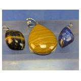 (3) Natural Stone Teardrop Pendants