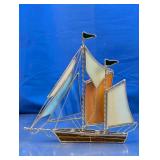 Vintage Stained Glass Nautical Sailboat Sculpture