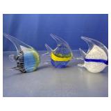 (3)Hand-Blown Murano Style Art Glass Fish Trio