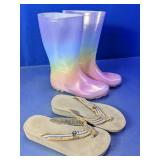 (2) Rain Boots & Flip Flops