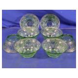 Green Pressed Glass Floral Bowls Set