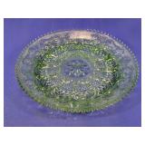 Green Pressed Glass Floral Serving Platter
