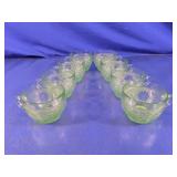Green Pressed Glass Floral Teacups Set