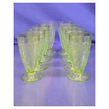 Green Pressed Glass Floral Goblets Set