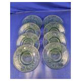 Green Pressed Glass Floral Saucers Set