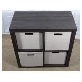 Dark Wood 4-Cube Storage Organizer with Fabric