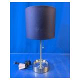 Modern Brushed Metal Table Lamp with Blue Shade