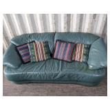 (1) Green Leather Sofa