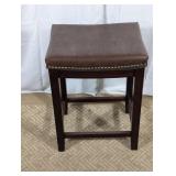 Dark Wood Upholstered Bar Height Stool