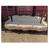 Ornate Carved Wood Victorian Style Tufted Sofa