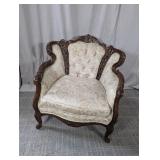 Vintage Carved Wood Tufted Accent Chair
