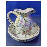 (2) Floral Glass Pitcher & Plate Set