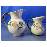 (2) Floral Glass Pitchers Set