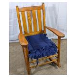Wooden Armchair With Slat Back and Seat Cushion