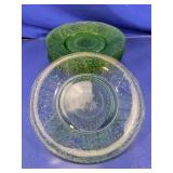 Green Pressed Glass Floral Dinner Plates Set
