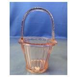 (1) Pink Glass Basket with Handle