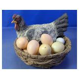 (1) Ceramic Hen with Eggs Decor