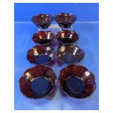 Set of 8 Ruby Red Scalloped Glass Small Bowls