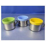 (3) Stainless Steel Cups with Color Lining