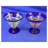 Striped Blue Stemmed Glass Dessert Cups