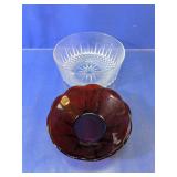 Vintage Ruby Red and Clear Cut Glass Bowl Set