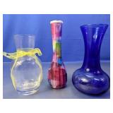 (3)Assorted Decorative Glass Vases Trio