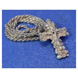 Sterling Silver Crucifix Pendant and Rope Chain
