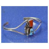 Native American SJ Sterling Turquoise Coral Cuff