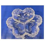Divided Frosted Floral Glass Serving Dish