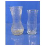 Pair of Ribbed and Swirl Clear Glass Vases