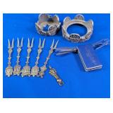 Vintage Brass Cocktail Forks and Pewter Stands