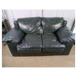 Plush Hunter Green Leather Loveseat