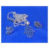 Hamsa Hand Pendant Necklace With Stud Earrings
