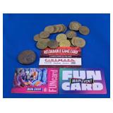 Mixed Arcade Game Tokens and Cards Lot